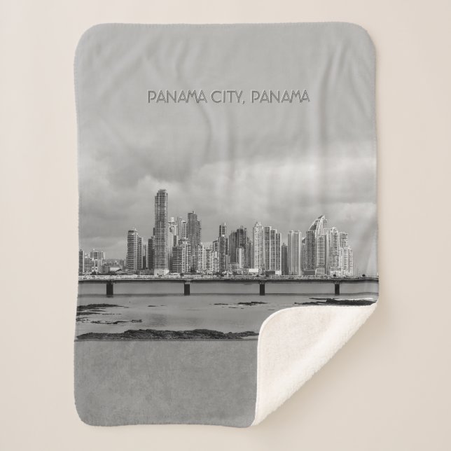 Panama Skyline (text customizable) Sherpa Blanket (Front)