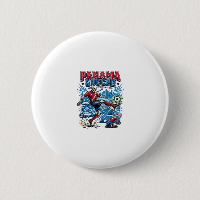 Panama Soccer Skeleton Striker Nations Poster Styl Button (Front)