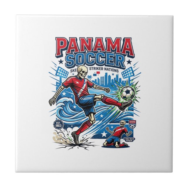 Panama Soccer Skeleton Striker Nations Poster Styl Ceramic Tile (Front)