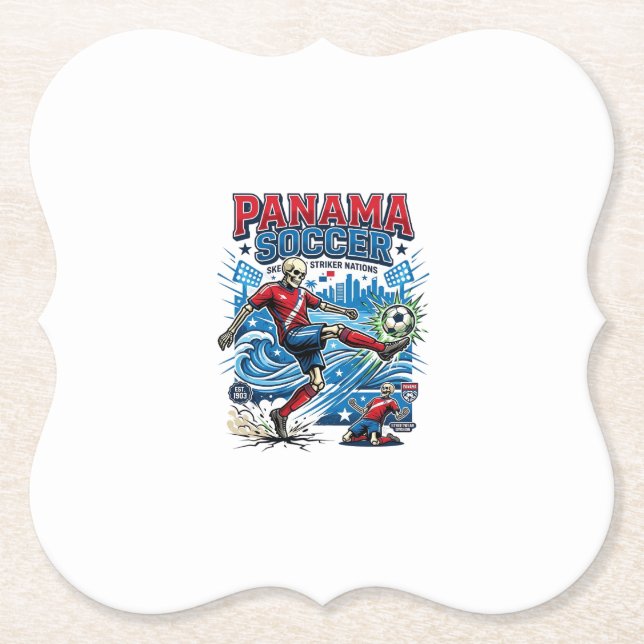 Panama Soccer Skeleton Striker Nations Poster Styl Paper Coaster (Front)