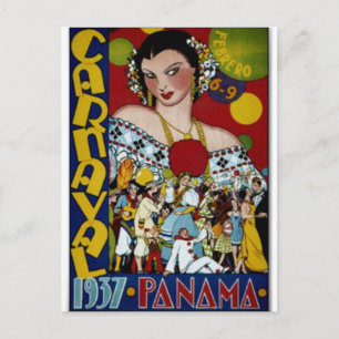 Panama travel poster, 1937 postcard