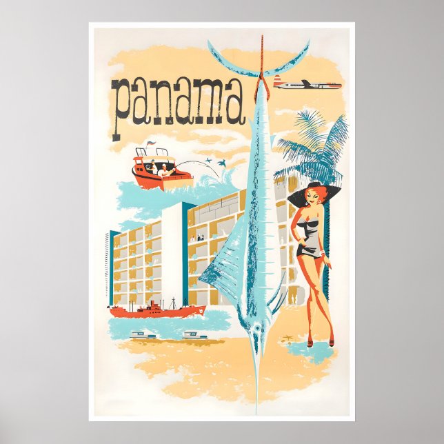 Panama Travel Poster Marlin Fishing Art Central (Front)