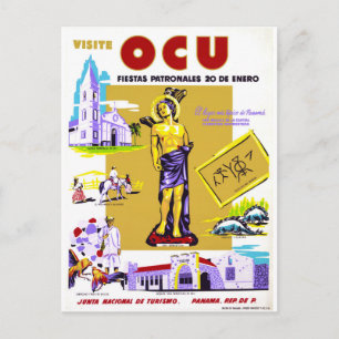 Panama Vintage Travel Poster Restored Postcard