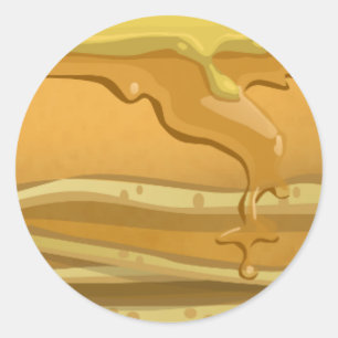 Pancake and maple syrup cute yellow brown classic round sticker