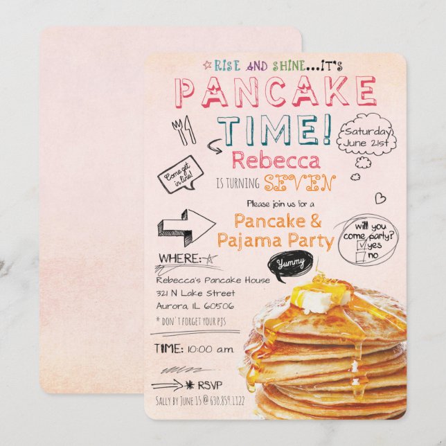 Pancake and Pajama Party Birthday Invitation (Front/Back)