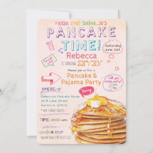 Pancake and Pajama Party Birthday Invitation