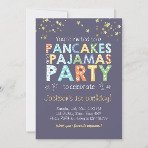 Pancake and Pajamas birthday invitation Boy Blue