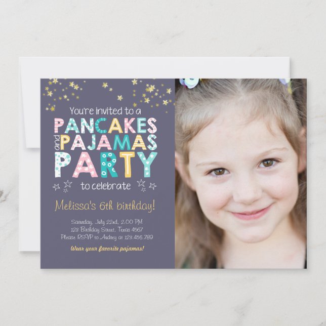 Pancake and Pajamas birthday invitation Girl Pink (Front)