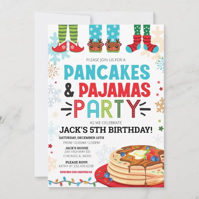 Pancake and Pajamas Birthday Invitation Holiday (Front)