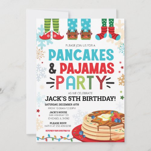 Pancake and Pajamas Birthday Invitation Holiday