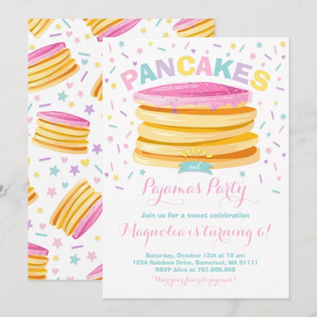 Pancake And Pajamas Birthday Invitation PJ's Party (Front/Back)