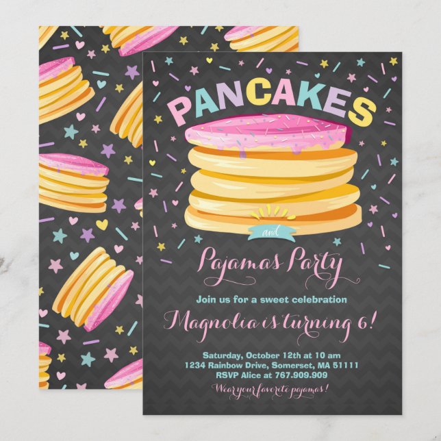 Pancake And Pajamas Birthday Invitation PJ's Party (Front/Back)