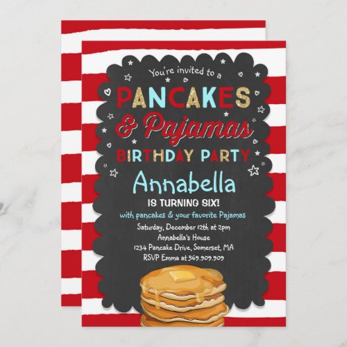 Pancake And Pajamas Birthday Invitation PJs Party