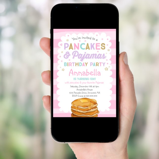 Pancake And Pajamas Birthday Invitation PJ's Party (Front Digital)