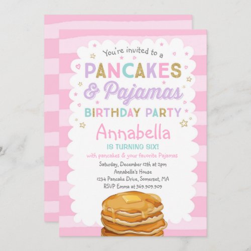 Pancake And Pajamas Birthday Invitation PJs Party