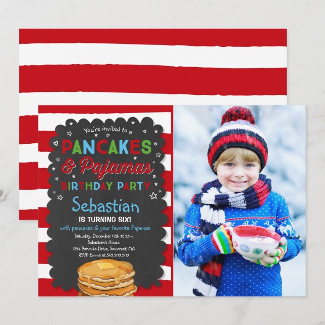 Pancake And Pajamas Birthday Invitation PJ's Party (Front/Back)