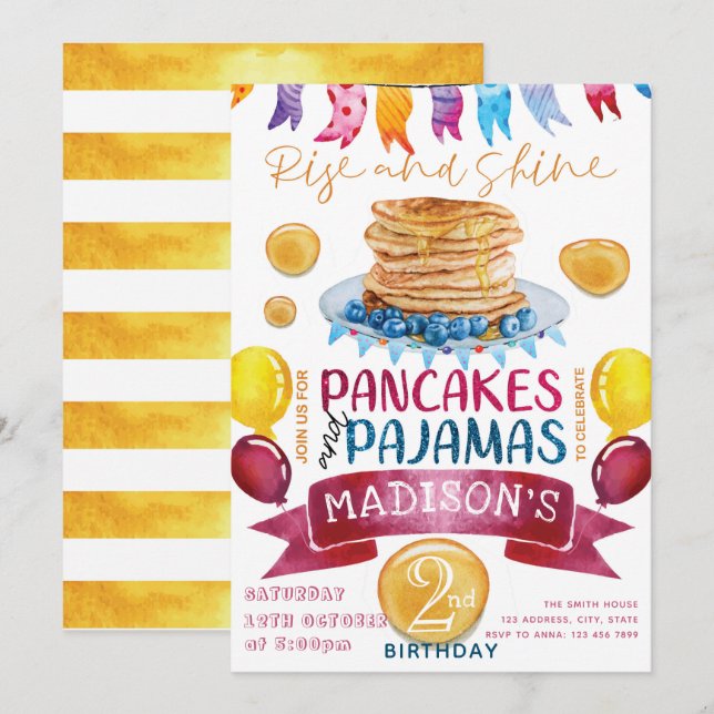 Pancake and Pajamas Birthday PJ's Party Invitation (Front/Back)