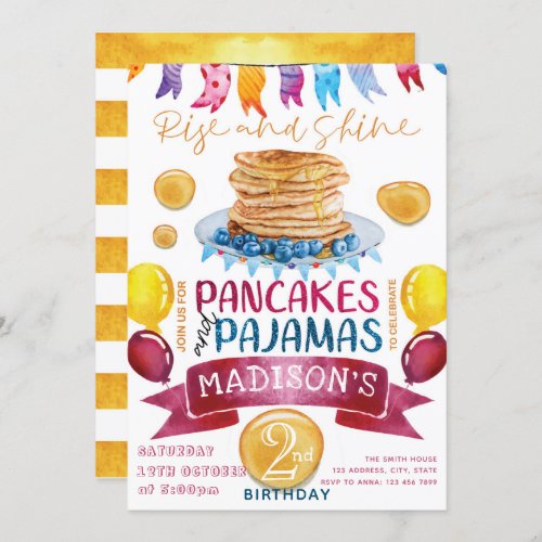 Pancake and Pajamas Birthday PJs Party Invitation