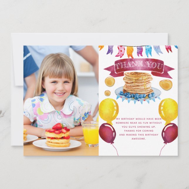 Pancake and Pajamas Birthday Thank You Card (Front)