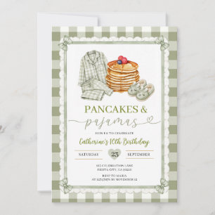 Pancake and Pajamas Sage Green Birthday Invitation