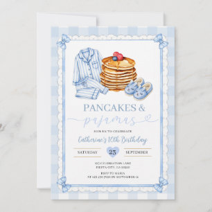 Pancake and Pajamas Soft Blue Birthday Invitation