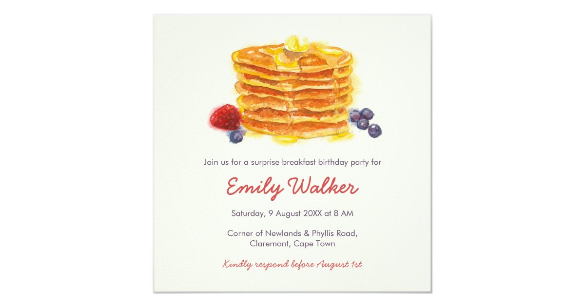 Pancake Breakfast Birthday Party Invitation