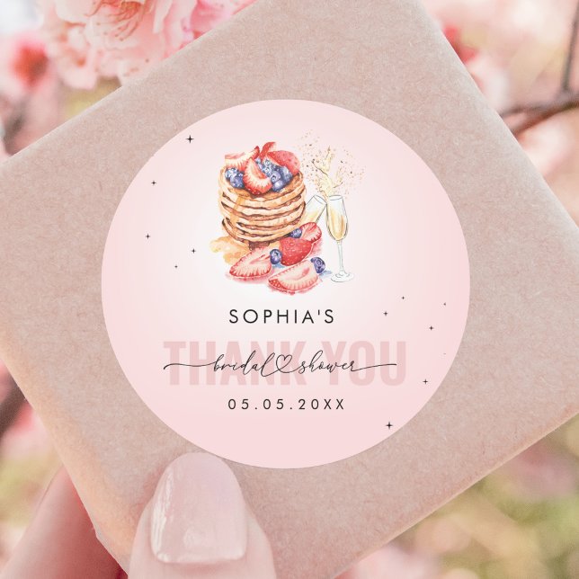 Pancake Brunch Bubbly Pink Bridal Shower Thank You Classic Round Sticker (Creator Uploaded)