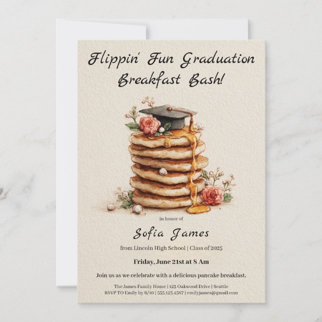 Pancake Brunch Graduation Celebration Invitation (Front)