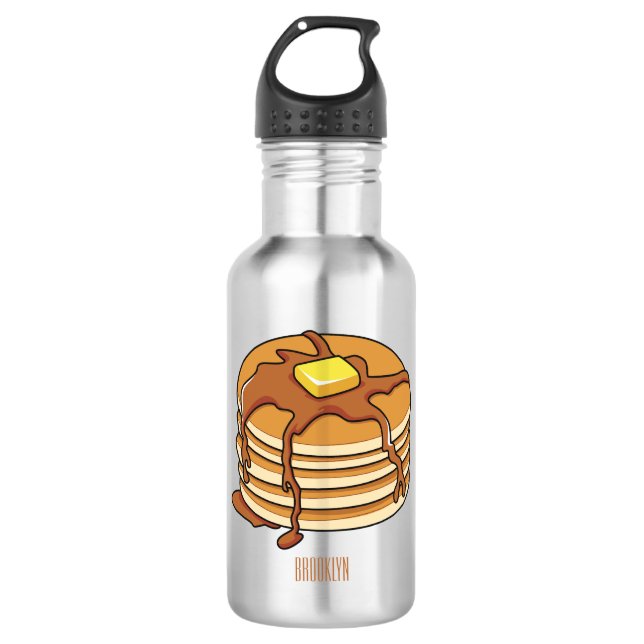 Pancake cartoon illustration  stainless steel water bottle (Front)