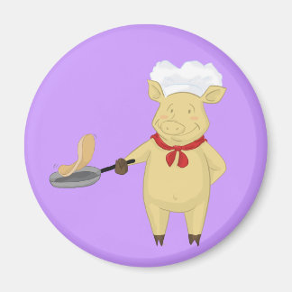 Pancake Flipping Pig Chef Magnet