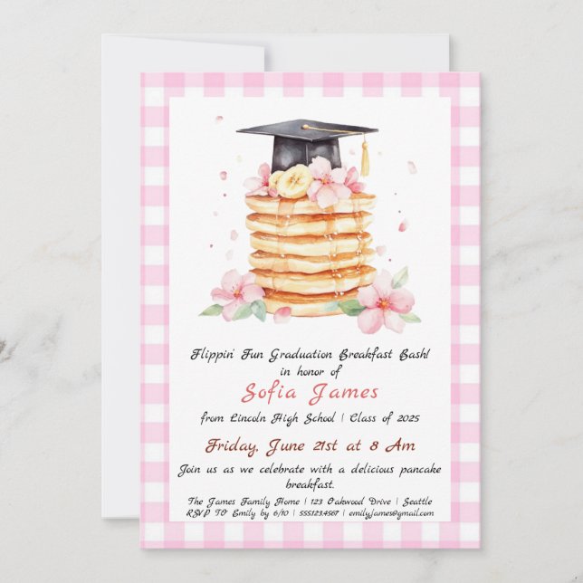 Pancake Graduation Breakfast Celebration  Invitation (Front)