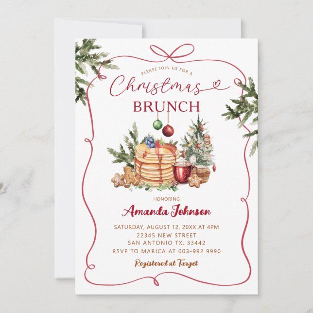 Pancake Hot Cocoa Hand Drawn Christmas Brunch Invitation (Front)