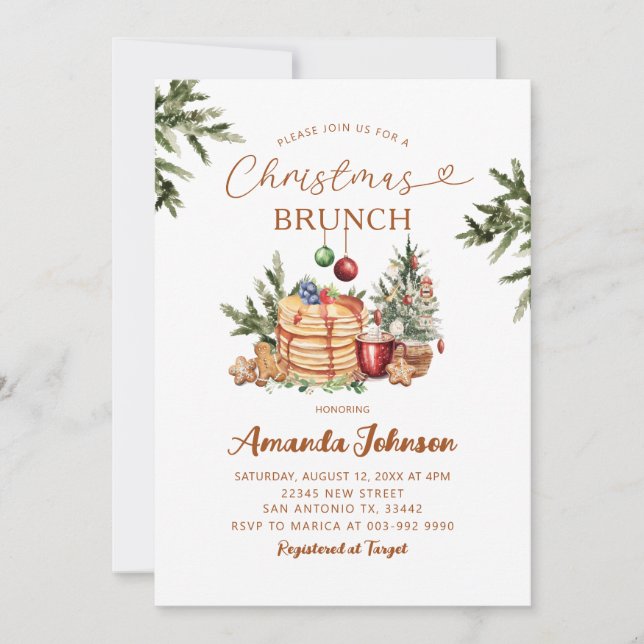 Pancake Hot Cocoa Holiday Party Christmas Brunch Invitation (Front)