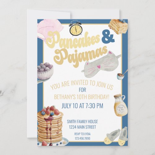 Pancake  Pajamas Slumber Party Sleepover Birthday Invitation