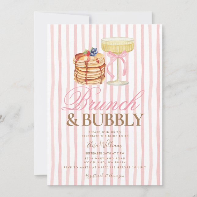 Pancake Pink Brunch & Bubbly Bridal Shower  Invitation (Front)