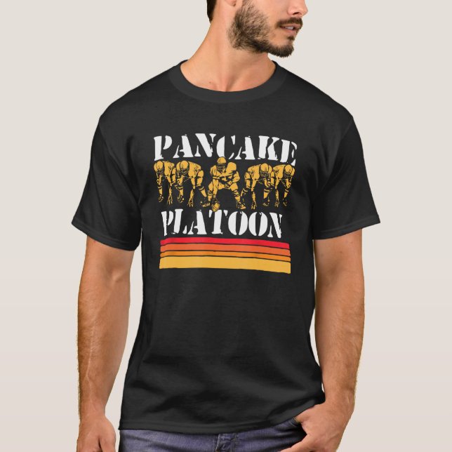 Pancake Platoon Funny Offensive Lineman Retro Foot T-Shirt (Front)