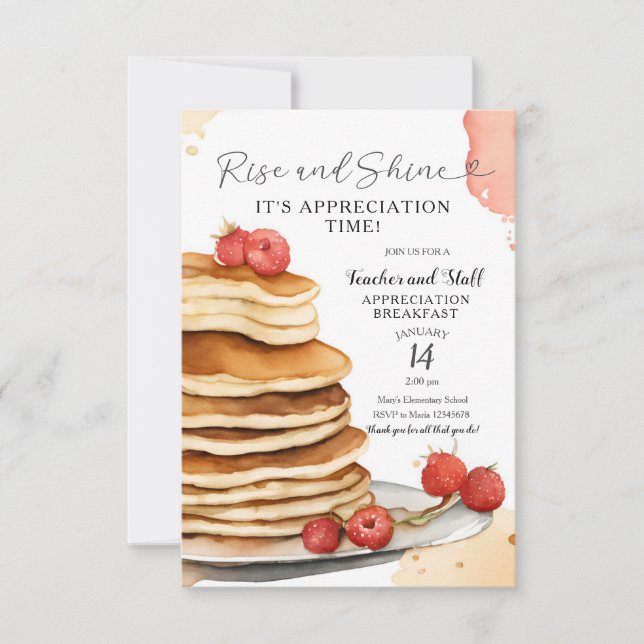 Pancake Rise and Shine Teacher Breakfast  Invitation (Front)