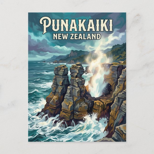 Pancake Rocks New Zealand Postcard (Front)