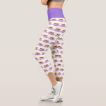 Pancake Stack Purple Plate Pattern Capri Leggings<br><div class="desc">These quirky capri leggings are great for pancake lovers! The fun design features a pattern of purple plates topped with stacks of pancakes covered with butter and syrup.</div>