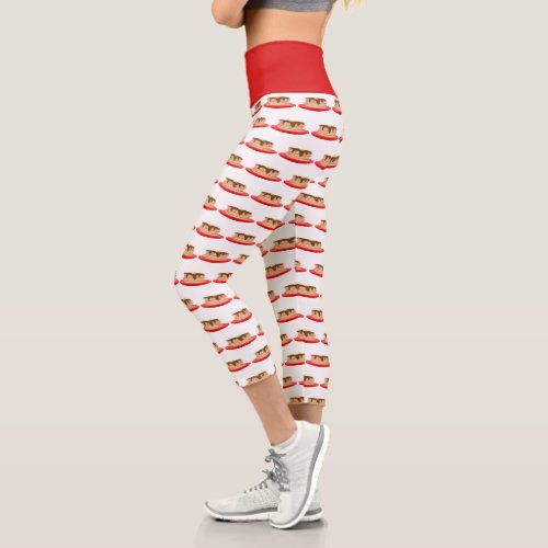 Pancake Stack Red Plate Pattern Capri Leggings