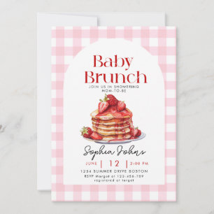 Pancake Strawberry Gingham Baby Brunch Baby Shower Invitation