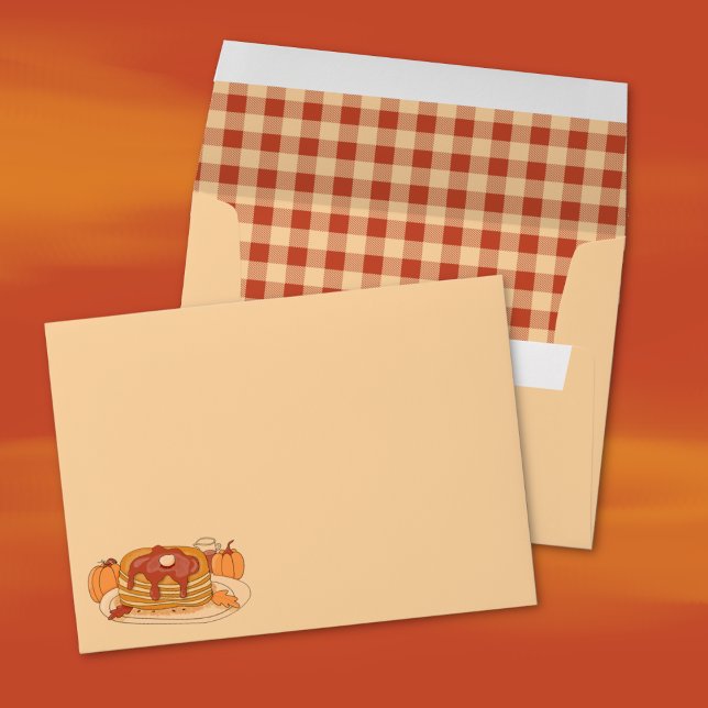 Pancakes and Buffalo Plaid Pattern Fall Envelope (Pumpkin spice pancakes fall envelope)