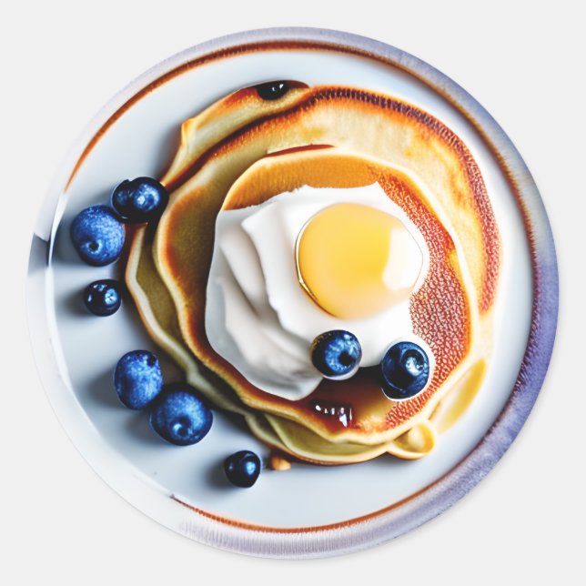Pancakes and Fried Eggs Breakfast Classic Round Sticker (Front)