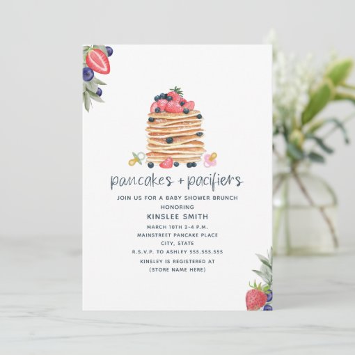 Pancakes And Pacifiers Brunch Baby Shower Invitation Zazzle