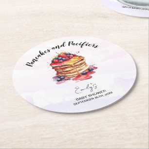 Pancakes and Pacifiers Brunch Baby Shower Round Paper Coaster