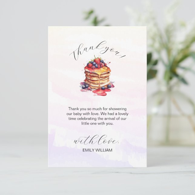Pancakes and Pacifiers Brunch Baby Shower Thank You Card (Standing Front)
