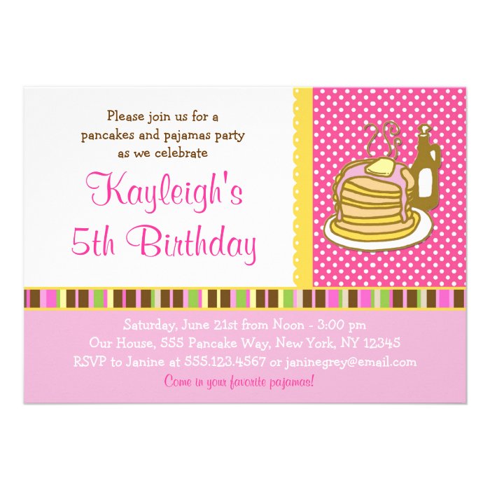 Pancakes and Pajama Girl Birthday Invitations