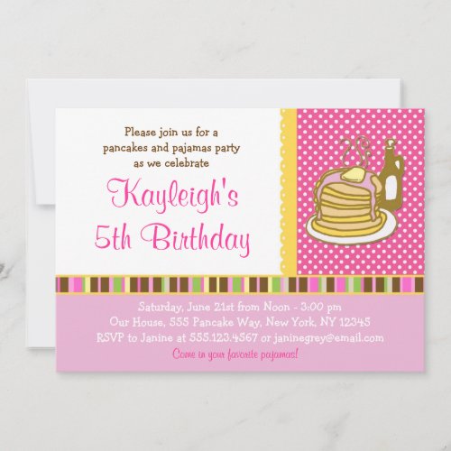 Pancakes and Pajama Girl Birthday Invitations