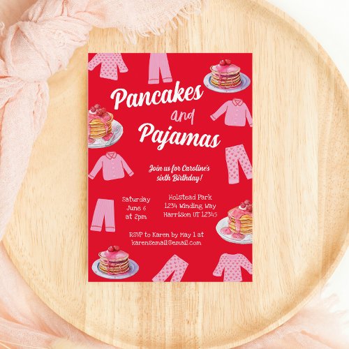 Pancakes and Pajama Pink Brunch Birthday Invitation