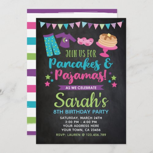 Pancakes and Pajamas Birthday Chalkboard Invite